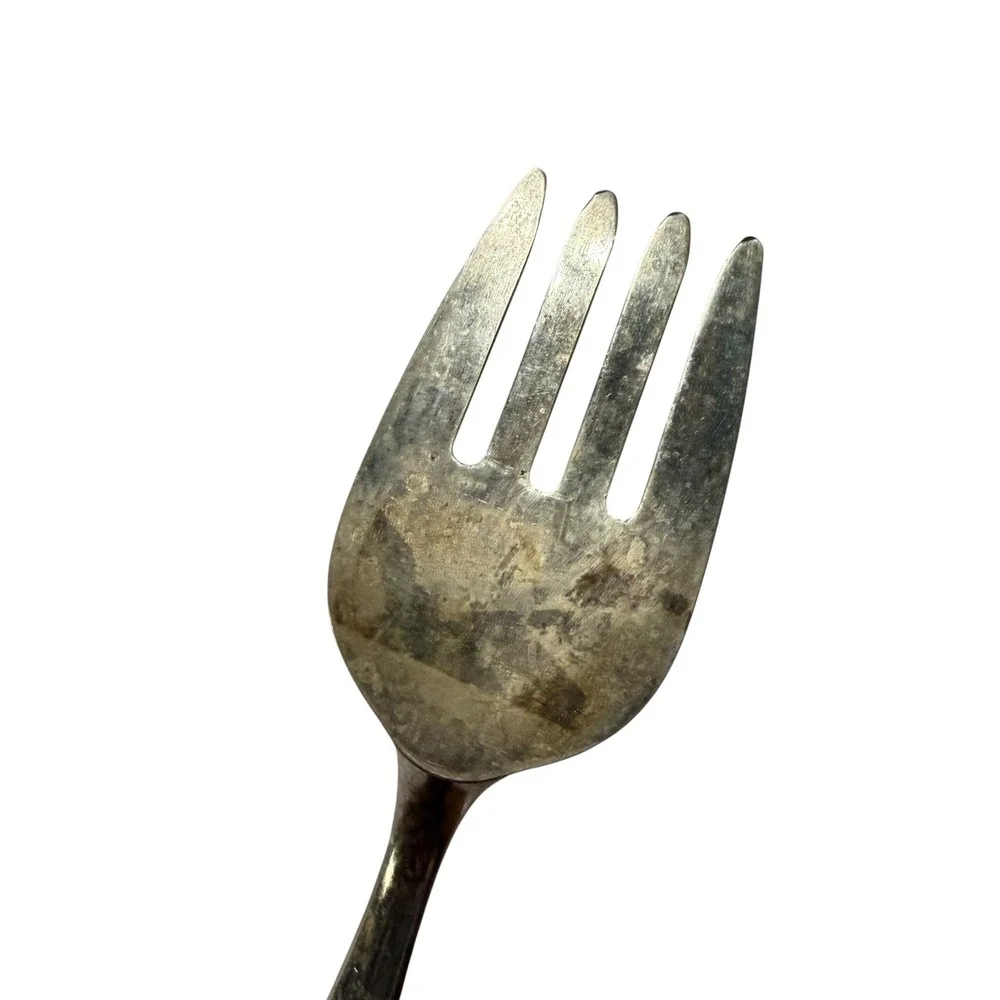 Vintage Salad Serving Set Faceted Glass Handles Silver Tone Fork Spoon 2 Piece